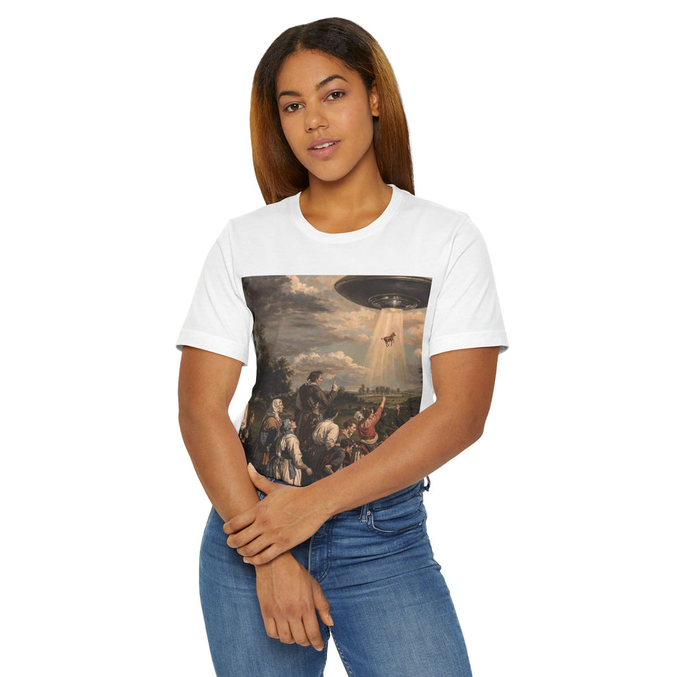 Alien Encounter Unisex T-Shirt, Vintage Art Tee, Casual Wear, Gift for Sci-Fi Lovers, Unique Graphic Shirt, Retro Style
