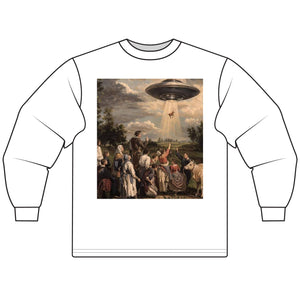 Unisex Alien Abduction Long Sleeve T-Shirt, UFO Tee, Gift for Sci-Fi Lovers, Outer Space Apparel, Unique Graphic Shirt