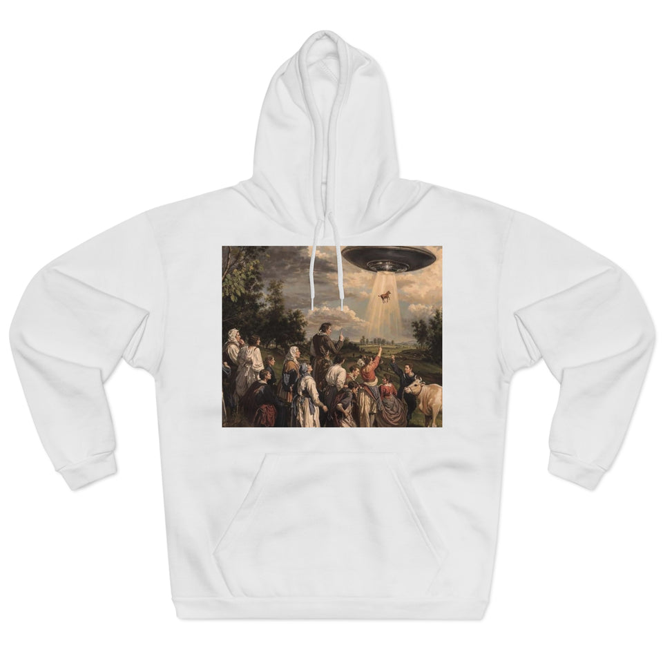 Alien Abduction Art Hoodie, Unisex Casual Sweatshirt, Unique Gift for Sci-Fi Lovers, Perfect for Halloween and Festivals, Cozy Everyday Wear