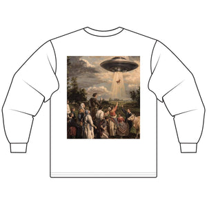 Unisex Alien Abduction Long Sleeve T-Shirt, UFO Tee, Gift for Sci-Fi Lovers, Outer Space Apparel, Unique Graphic Shirt