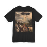 Alien Encounter Unisex T-Shirt, Vintage Art Tee, Casual Wear, Gift for Sci-Fi Lovers, Unique Graphic Shirt, Retro Style